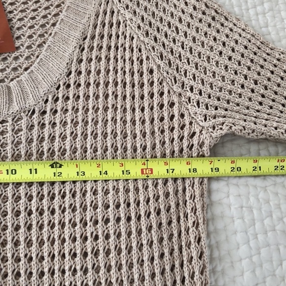 American Rag Open Knit Sweater Tan Cotton 3/4 Sleeve Scoop Neck Size 3X NWT - Picture 9 of 10